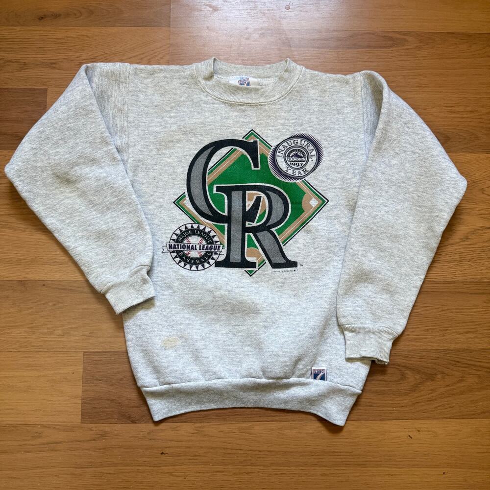 Youth Kids Vintage 90's Colorado Rockies Gray Crewneck Pullover Sweatshirt Sz M